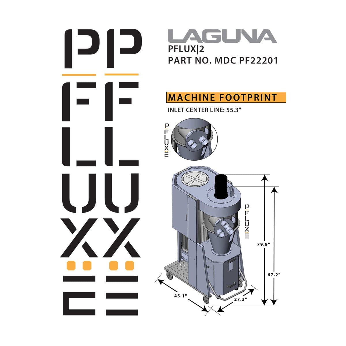 Laguna Tools MDCPF22201 Dust Collector P|Flux: 2 Cyclone Dust Collector