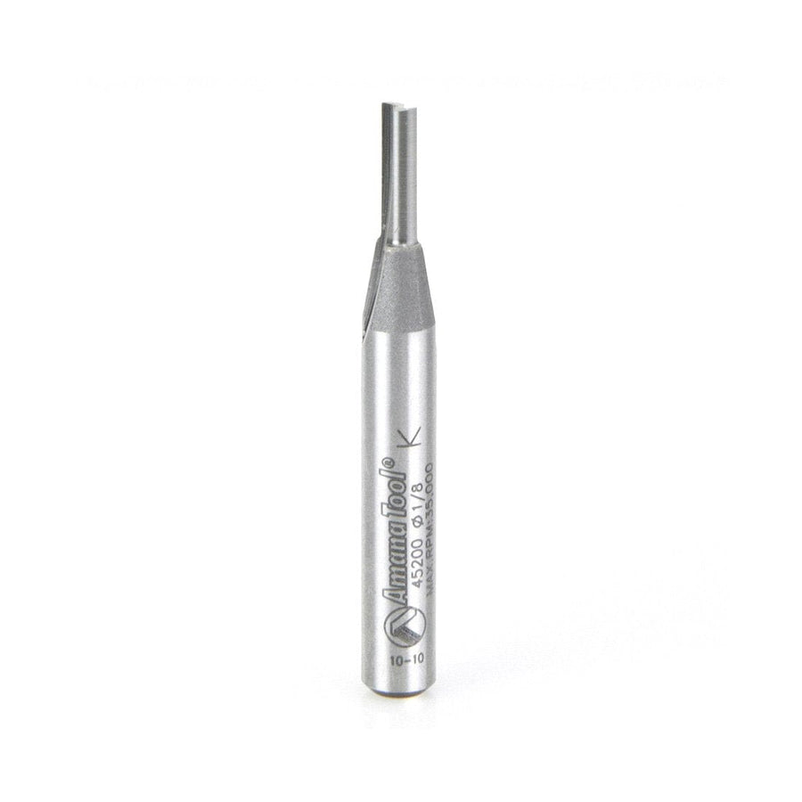 Amana Tool 45200 CNC Router Bit Solid Carbide Cutting Edge Straight Plunge High Production 1/8 Diameter x 7/16 x 1/4 Inch Shank