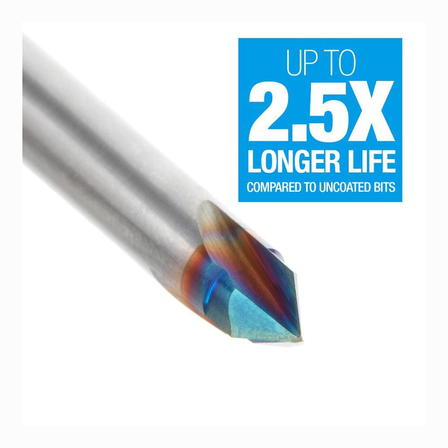 Amana Tool 45626-K CNC Router Bit Solid Carbide V-Groove 90 Deg x 1/4 Diameter x 1/4 x 1/4 Inch Shank Spektra™ Extreme Tool Life Coated Router Bit