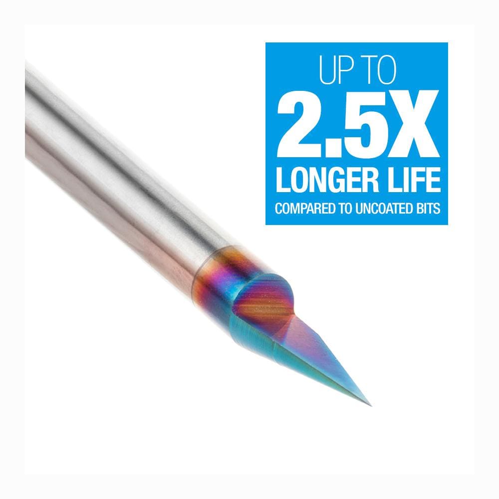 Amana Tool 45771-K CNC Router Bit Solid Carbide 30 Degree Engraving 0.005 Tip Width x 1/4 Inch Shank Signmaking Spektra™ Extreme Tool Life Coated Router Bit