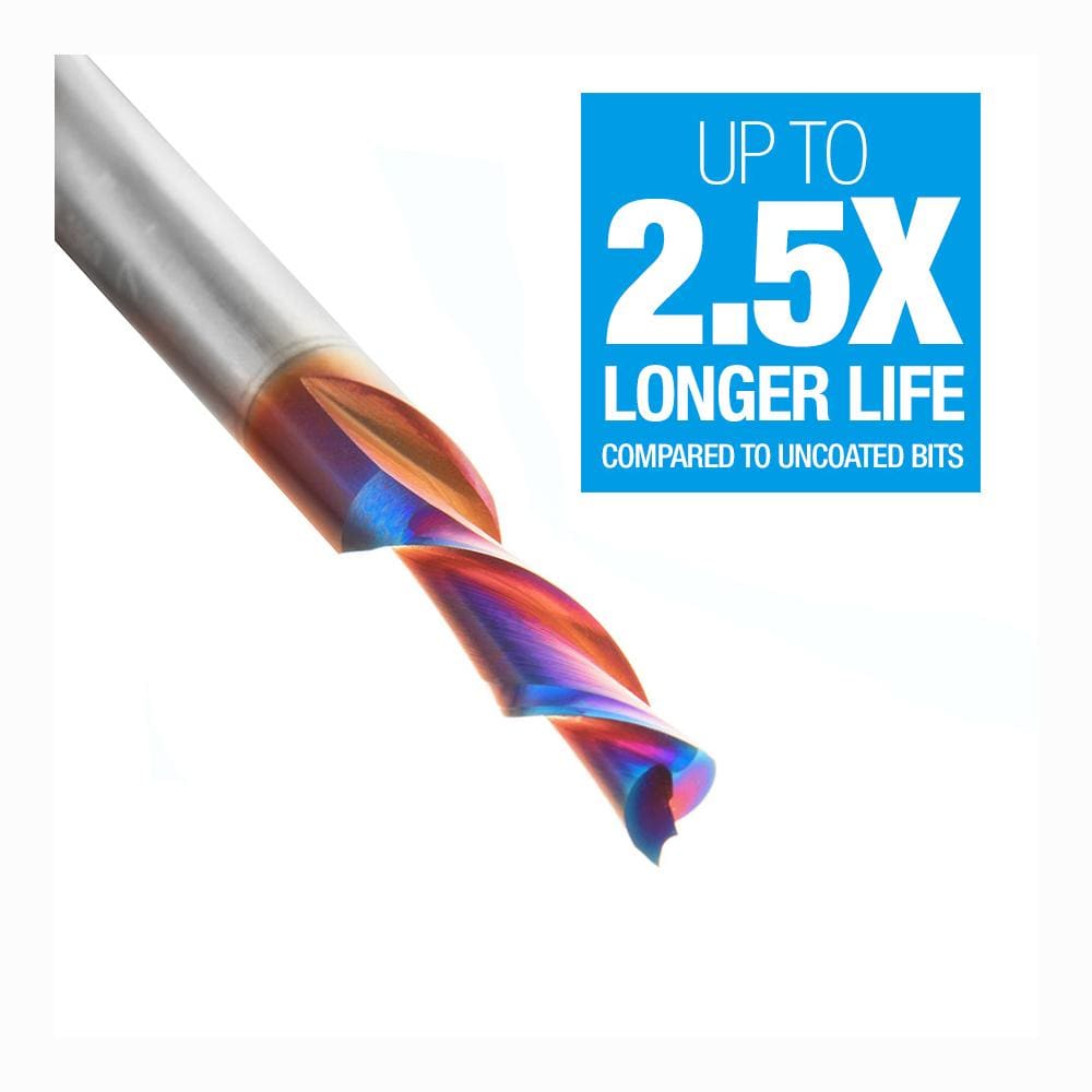 Amana Tool 46211-K CNC Router Bit Solid Carbide Spektra™ Extreme Tool Life Coated Spiral Plunge 5mm (.1969") Diameter x 3/4 x 1/4 Inch Shank