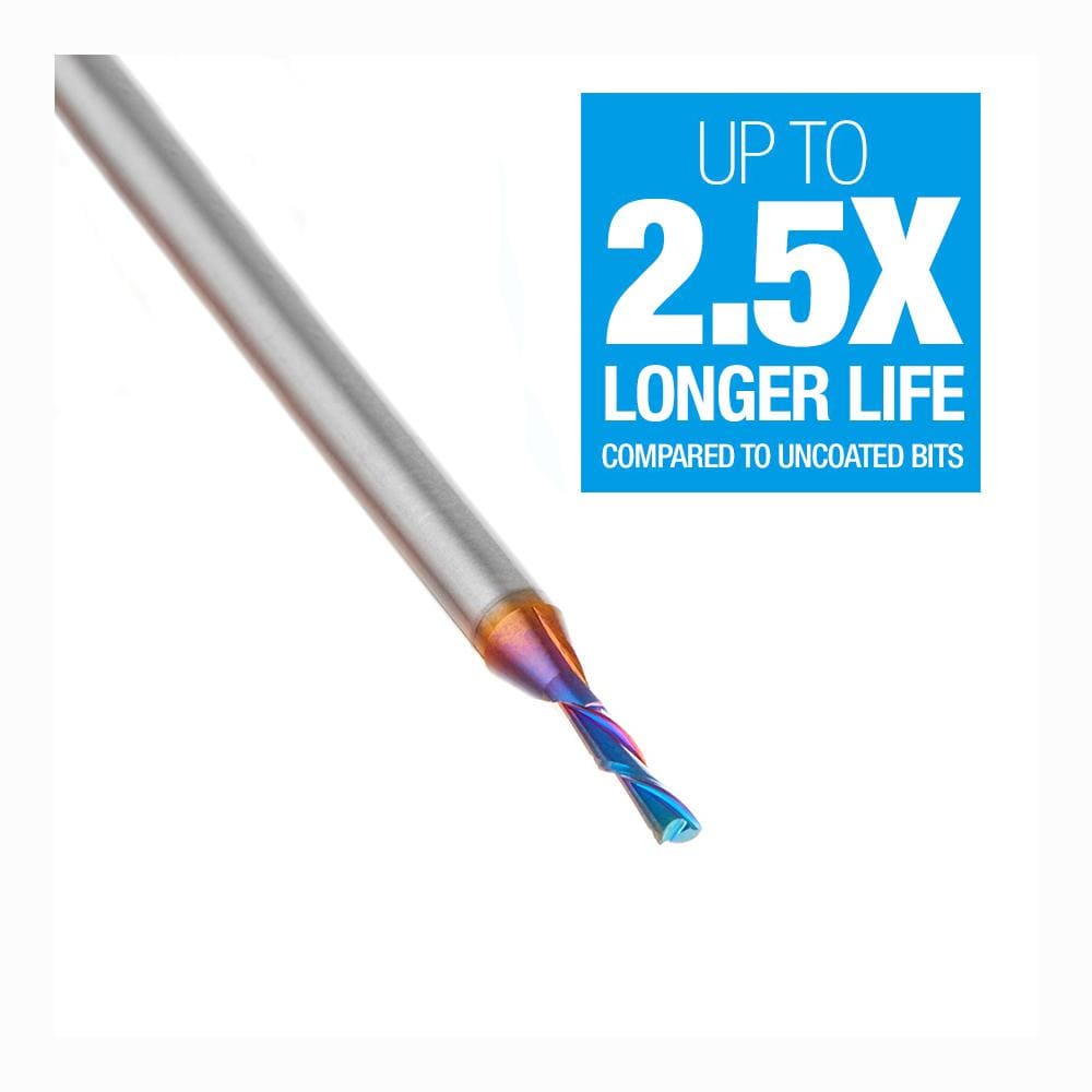 Amana Tool 46213-K CNC Router Bit Solid Carbide Spektra™ Extreme Tool Life Coated Spiral Plunge 1/16 Diameter x 1/4 x 1/8 Inch Shank