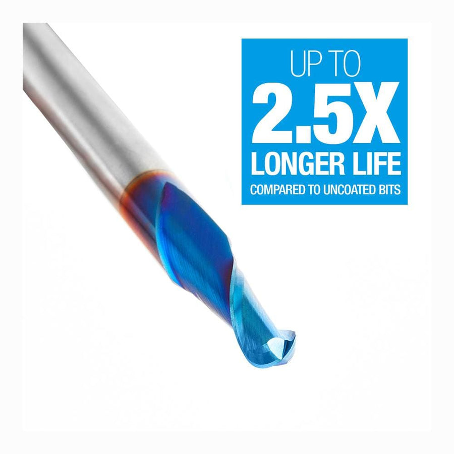 Amana Tool 46424-K CNC Router Bit Solid Carbide Spektra™ Extreme Tool Life Coated Up-Cut Spiral Ball Nose 3/32 Radius x 3/16 Diameter x 1/2 x 1/4 Shank x 2-1/2 Inch Long x 2 Flute Router Bit