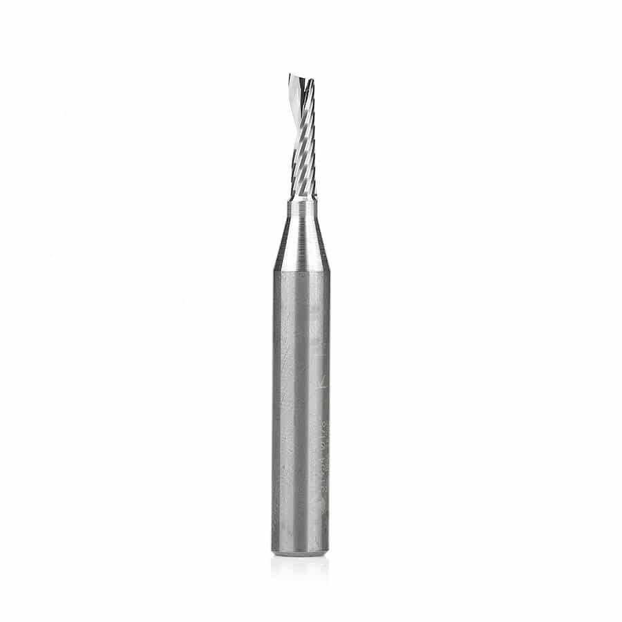 Amana Tool 51454 CNC Router Bit Solid Carbide CNC Spiral 'O' Single Flute, Aluminum Cutting 1/8 Diameter x 1/2 x 1/4 Shank x 2 Inch Long Up-Cut Router Bit