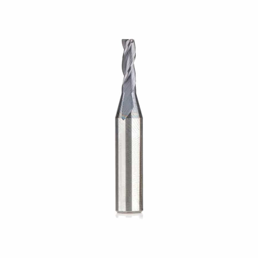 Amana Tool 51460 CNC Router Bit CNC Solid Carbide Spiral for Steel & Stainless Steel with AlTiN Coating 3-Flute x 1/8 Diameter x 3/8 x 1/4 Shank x 1-1/2 Inch Long Up-Cut Router Bit / 45º Corner Chamfer End Mill