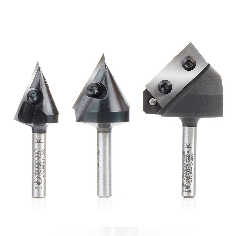 Amana Tool AMS-153 Router Bit Amana Tool 3-Piece CNC Signmaking V-Router Bit Set