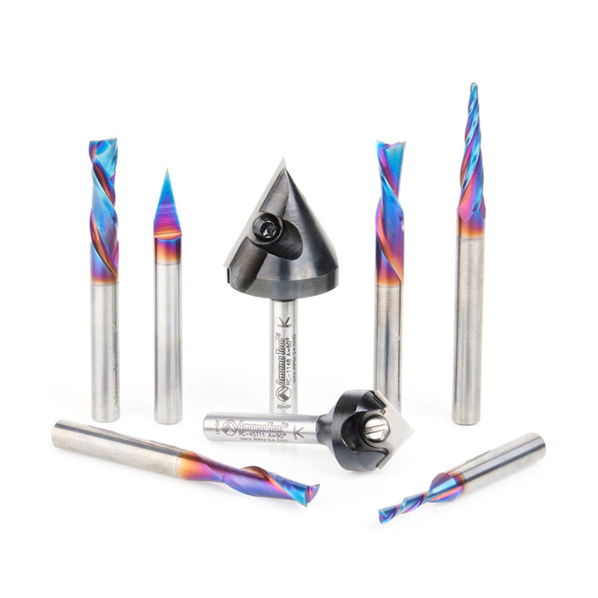 Amana Tool AMS-257 CNC Router Bit 8-Piece CNC General Purpose CNC Router Bit Set, 1/4 Inch Shank