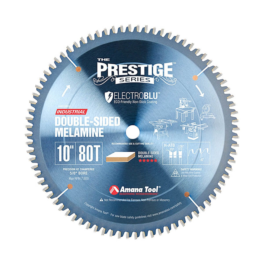 Amana Tool MB10800C Saw Blade Electro-Blu™ Carbide Tipped Prestige™ Melamine Saw Blade 10" 80 Tooth 5/8" Bore