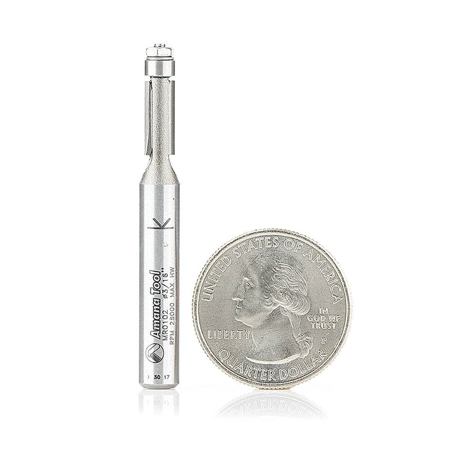 Amana Tool MR0102 Router Bit Carbide Tipped Miniature Flush Trim Bit 3/16" Diameter x 7/16" x 1/4" Shank