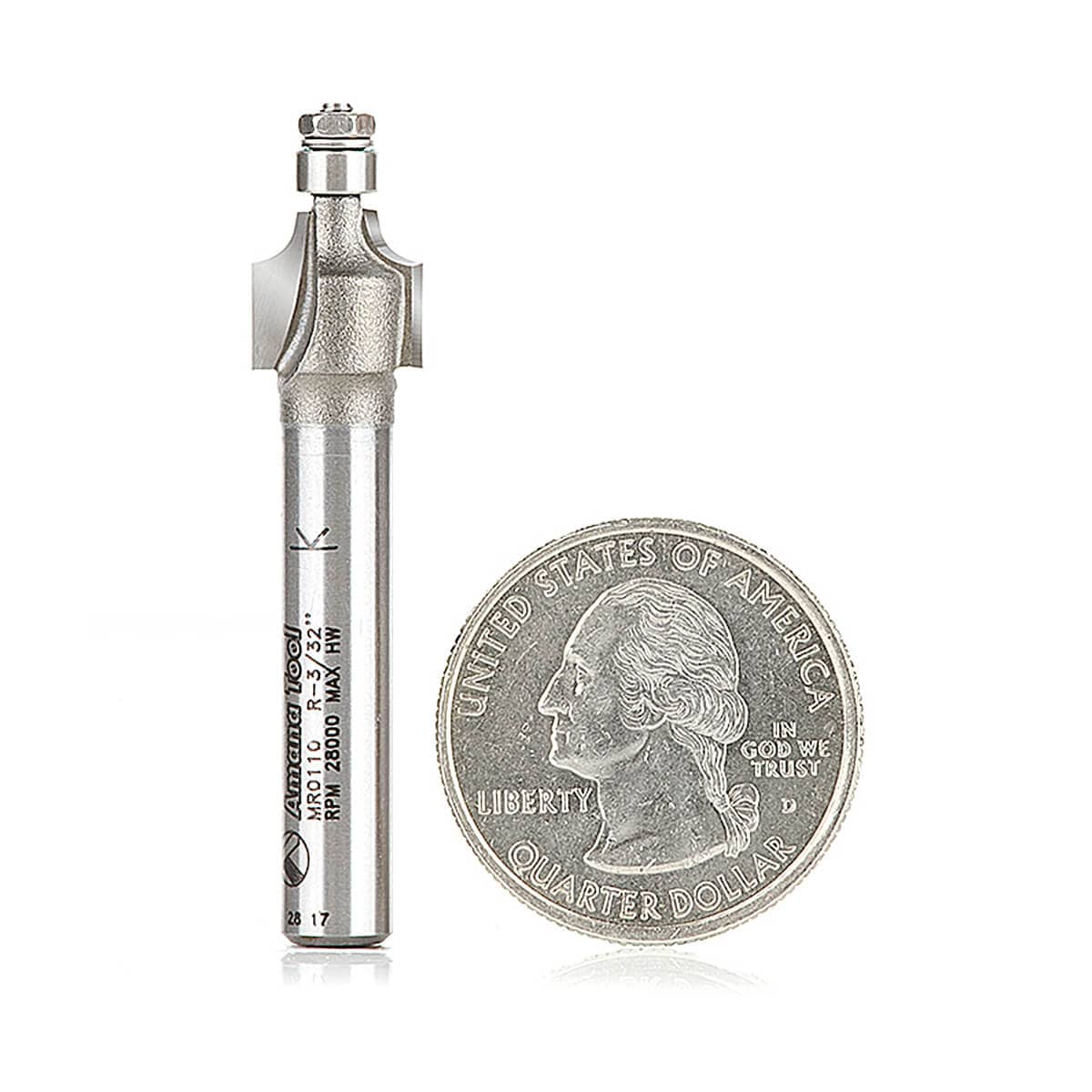 Amana Tool MR0110 Router Bit Carbide Tipped Miniature Corner Rounding Bit 3/32" Radius x 3/8" Diameter x 3/8" x 1/4" Shank