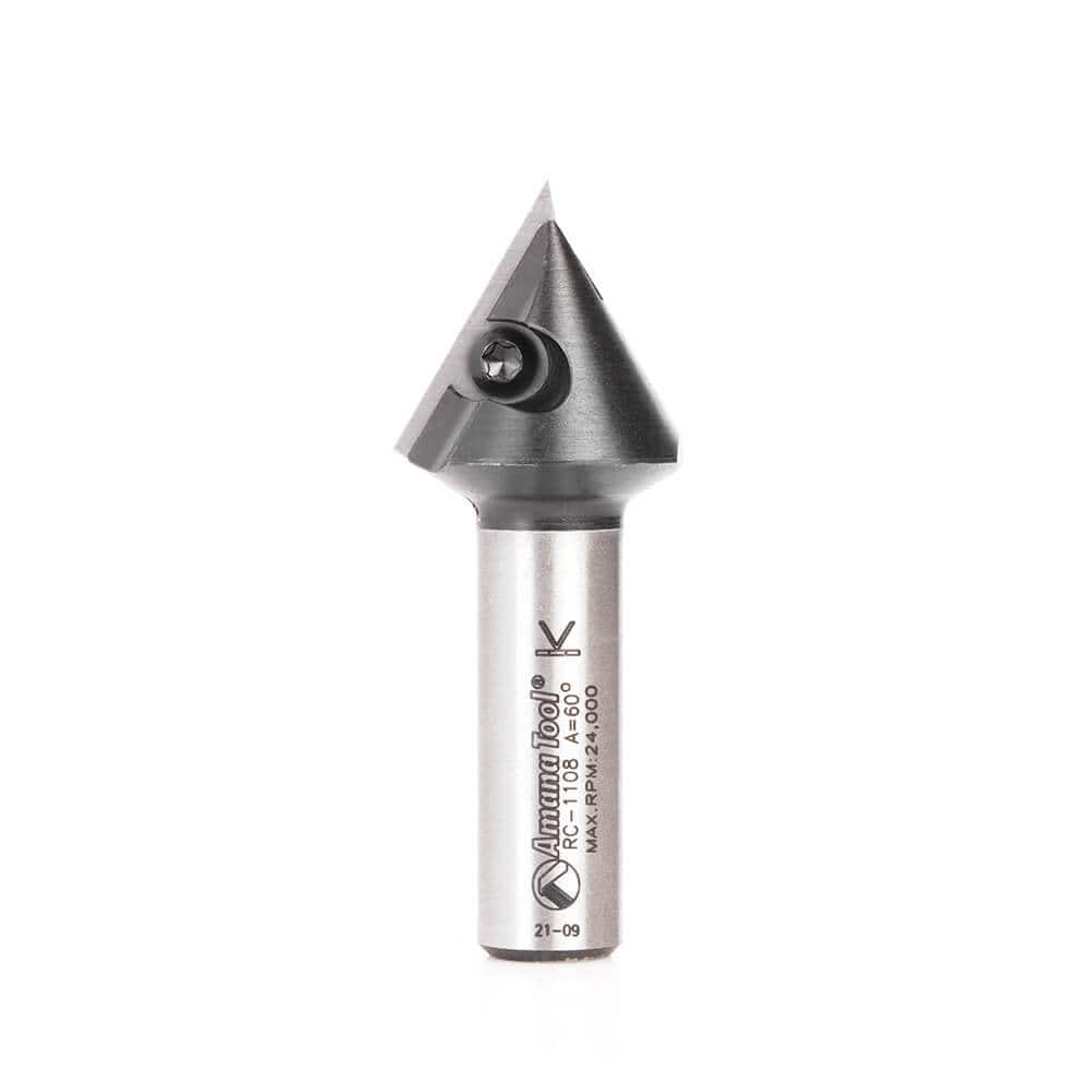 Amana Tool RC-1108 CNC Router Bit Insert V-Groove 60 Deg x 1-1/16 Dia x 29/32 x 1/2 Inch Shank CNC